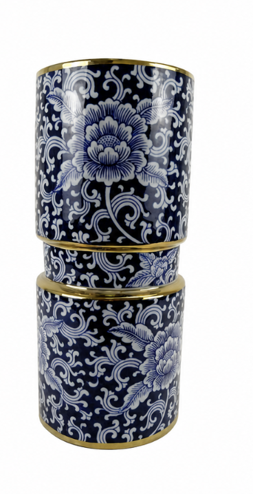 Blue Roses Vase With Gold Detail Large