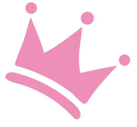 Een eenvoudige, gestileerde roze kroon met drie punten, elk met een rond bolletje bovenop.