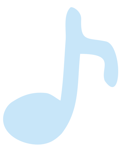 Een grote, lichtblauwe muzieknoot