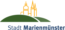 Logo der Stadt Marienmünster mit einer grünen Hanglinie und einer Silhouette eines Kirchengebäudes