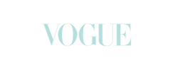 Vogue logo in light blue text on a white background