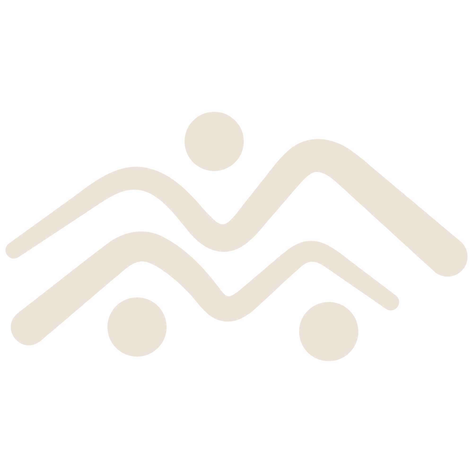 A stylized black and white mountain landscape with a circle representing the sun or moon above the peaks.
