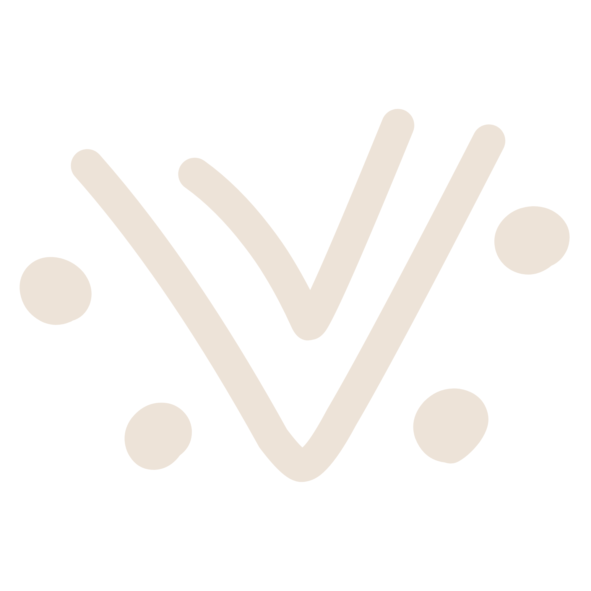 Abstract geometric design with large beige V-shaped lines and beige circles on a black background.