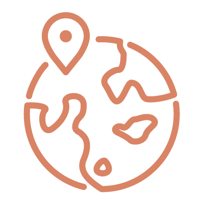 Outline of the Earth with a location pin icon