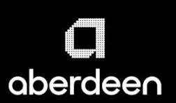 Logo with a lowercase 'a' above the word 'aberdeen' on a black background