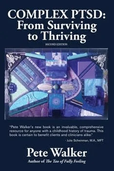 Book cover for "Complex PTSD: From Surviving to Thriving" by Pete Walker, featuring an abstract blue and purple artwork.
