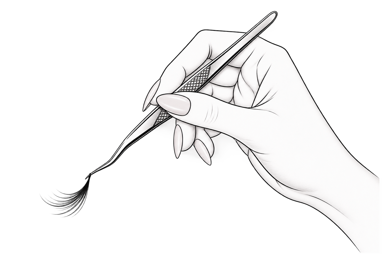 A detailed black-and-white illustration of a hand holding a precision craft knife, with the blade poised over a surface.