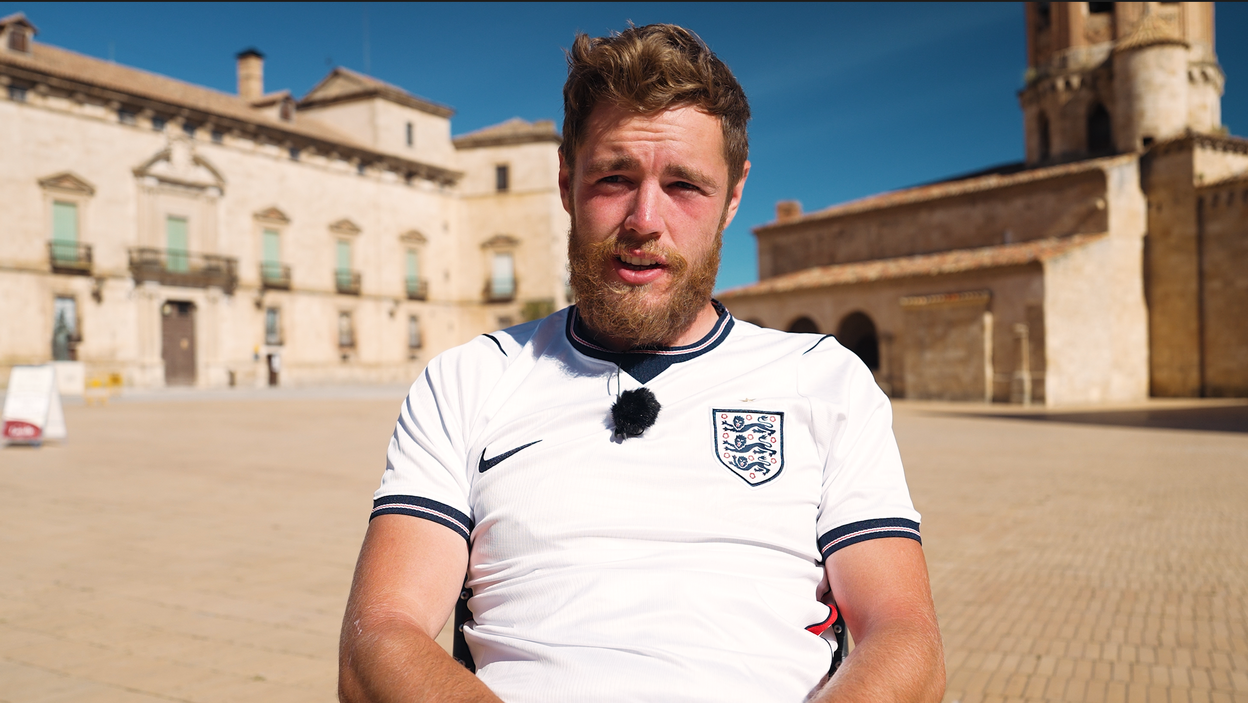 A still image of James Lewis from the film, Football's Coming Home - Morocco to the Midlands.