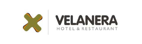 Logo of Velanera Hotel & Restaurant featuring a stylized greenish-brown 'X' shape and the restaurant's name in bold black letters.