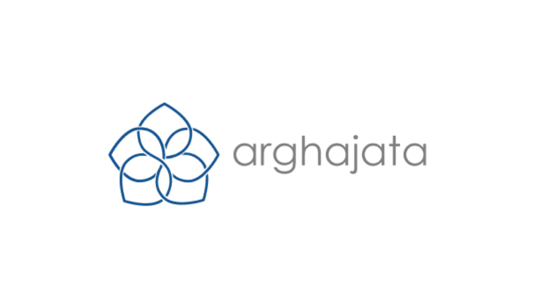 Logo of a company called 'arghajata' featuring a geometric flower icon in purple and blue next to the company name.