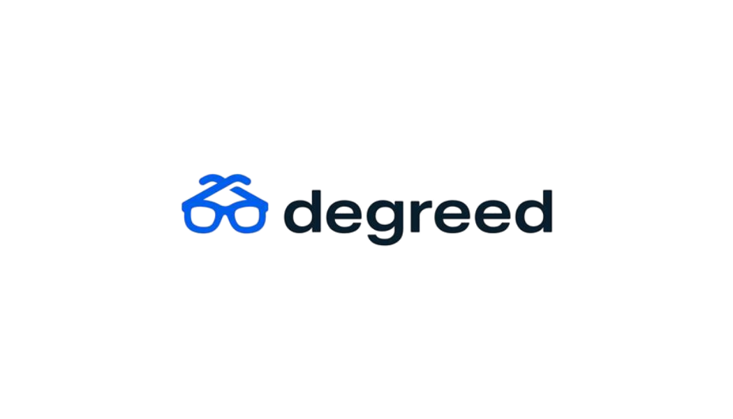 A logo with a stylised blue spectacles and the word "degreed" in black lowercase letters to its right.