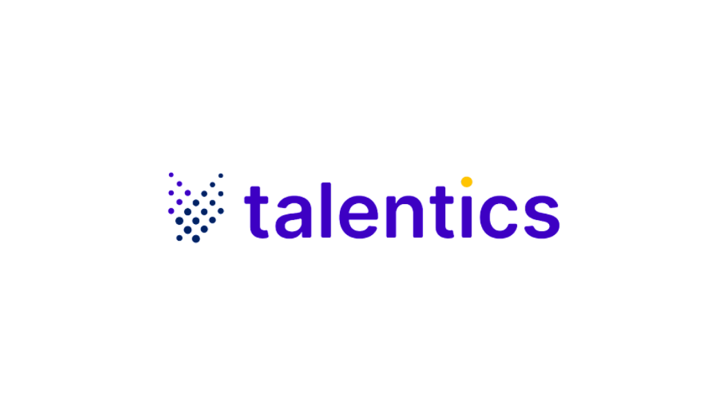 Logo for Talents, featuring a stylized V made of blue and purple dots and the word "talents" in bold purple text with a yellow dot over the letter 'i'.