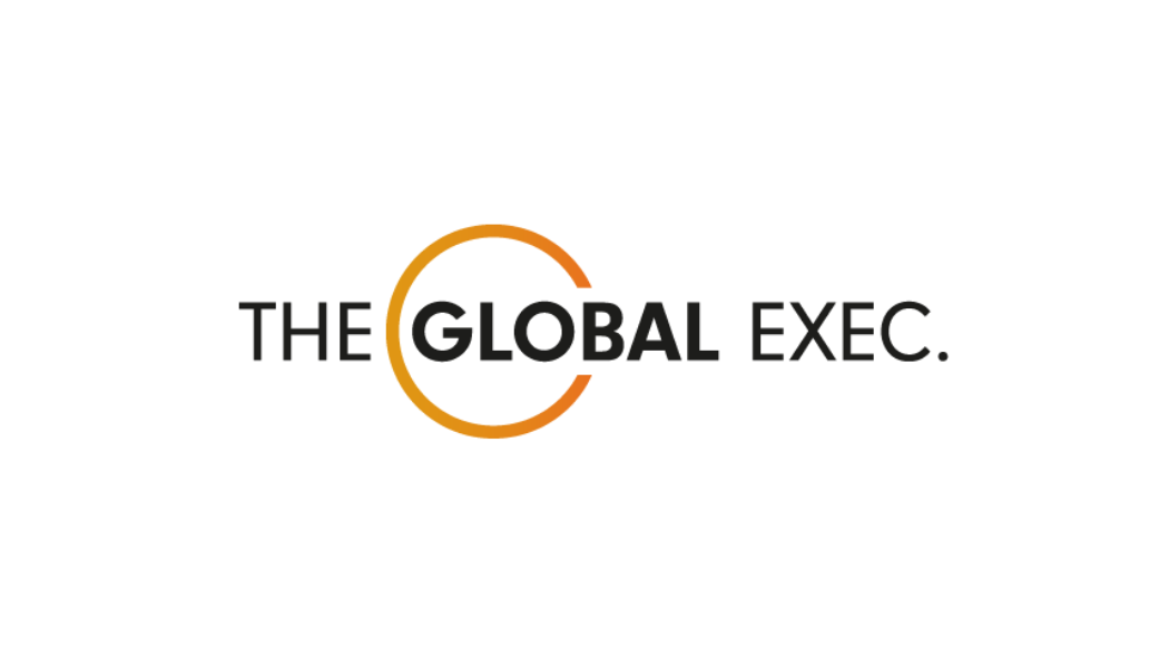 Logo of The Global Executive, featuring a stylized orange and purple circular design to the left of the black text.