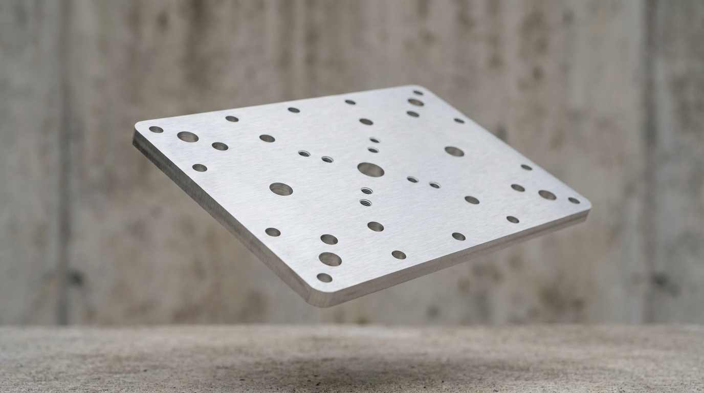 Laserskuren aluminium-bottenplatta 6082 med monteringshål, Scandcut
