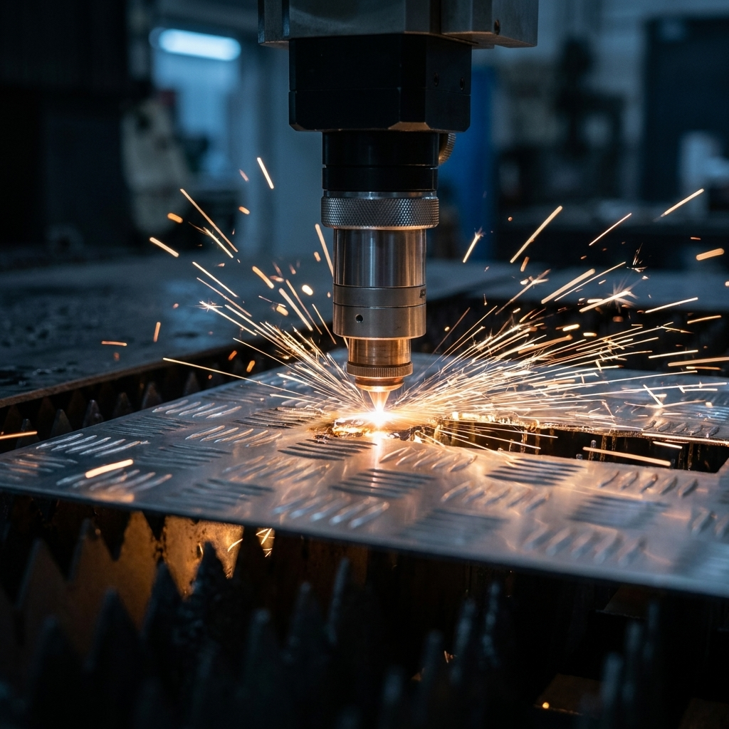Fiberlaser skär durkplåt aluminium på mått i Scandcuts svenska produktion