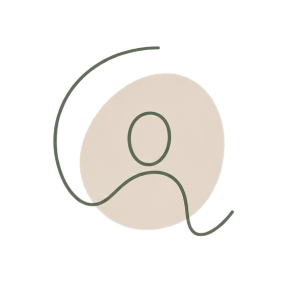 Stilisiertes, minimalistisches Porträt einer Person, dargestellt durch einfache Linien und einen hellen Kreis als Kopf.