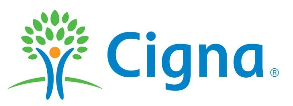 Cigna health insurance logo with green tree emblem and blue Cigna wordmark