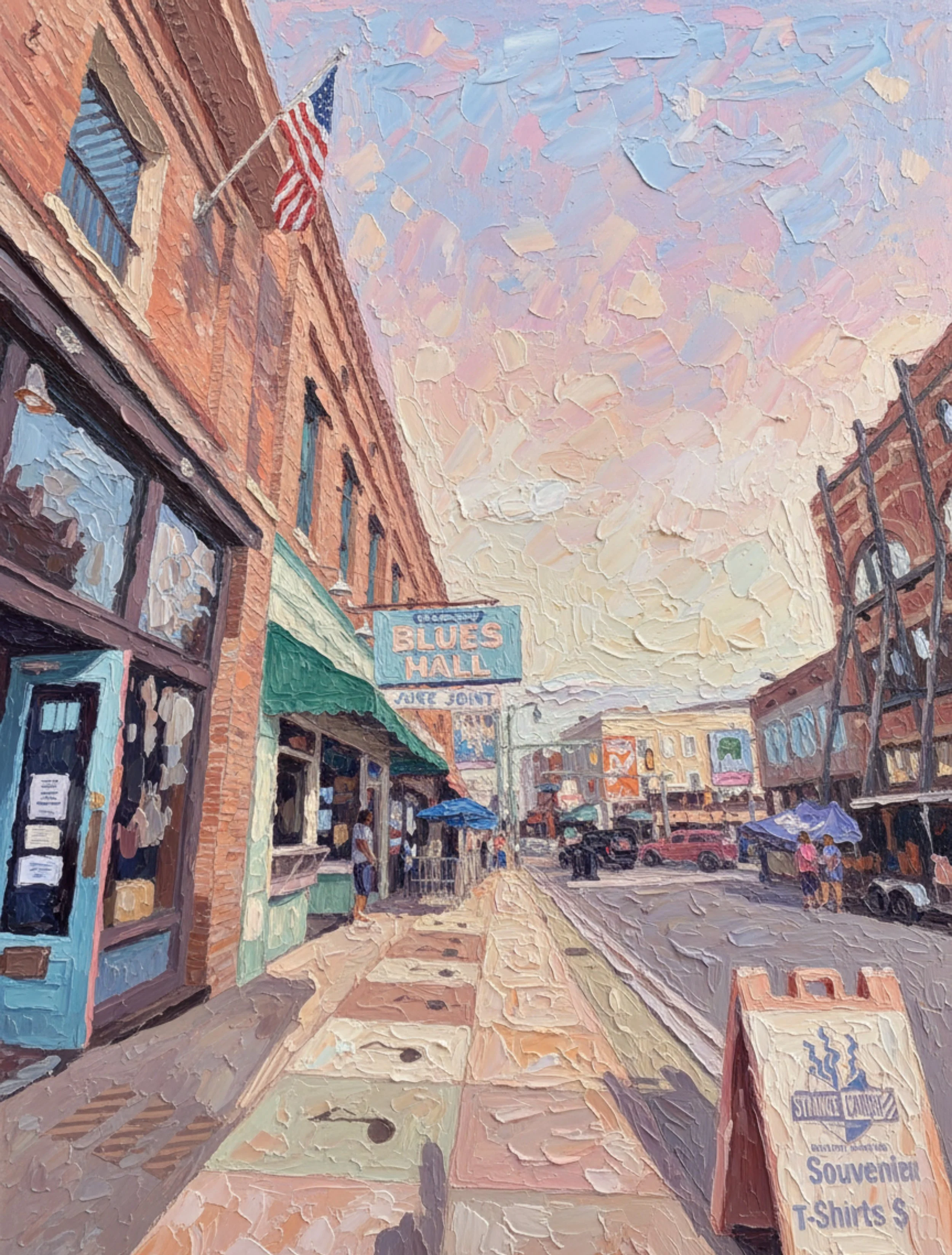 beale street in memphis by blues hall juke joint photo in oil painting style