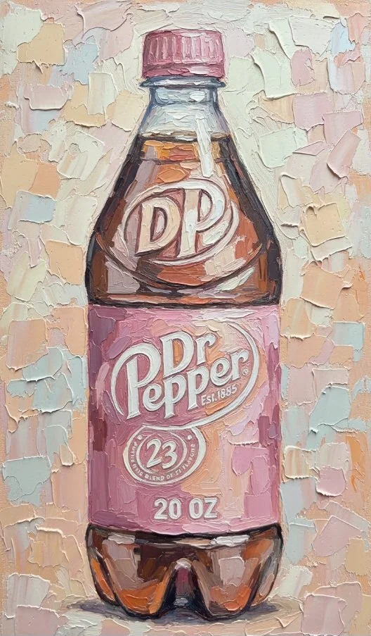 dr pepper bottle in oil painting style