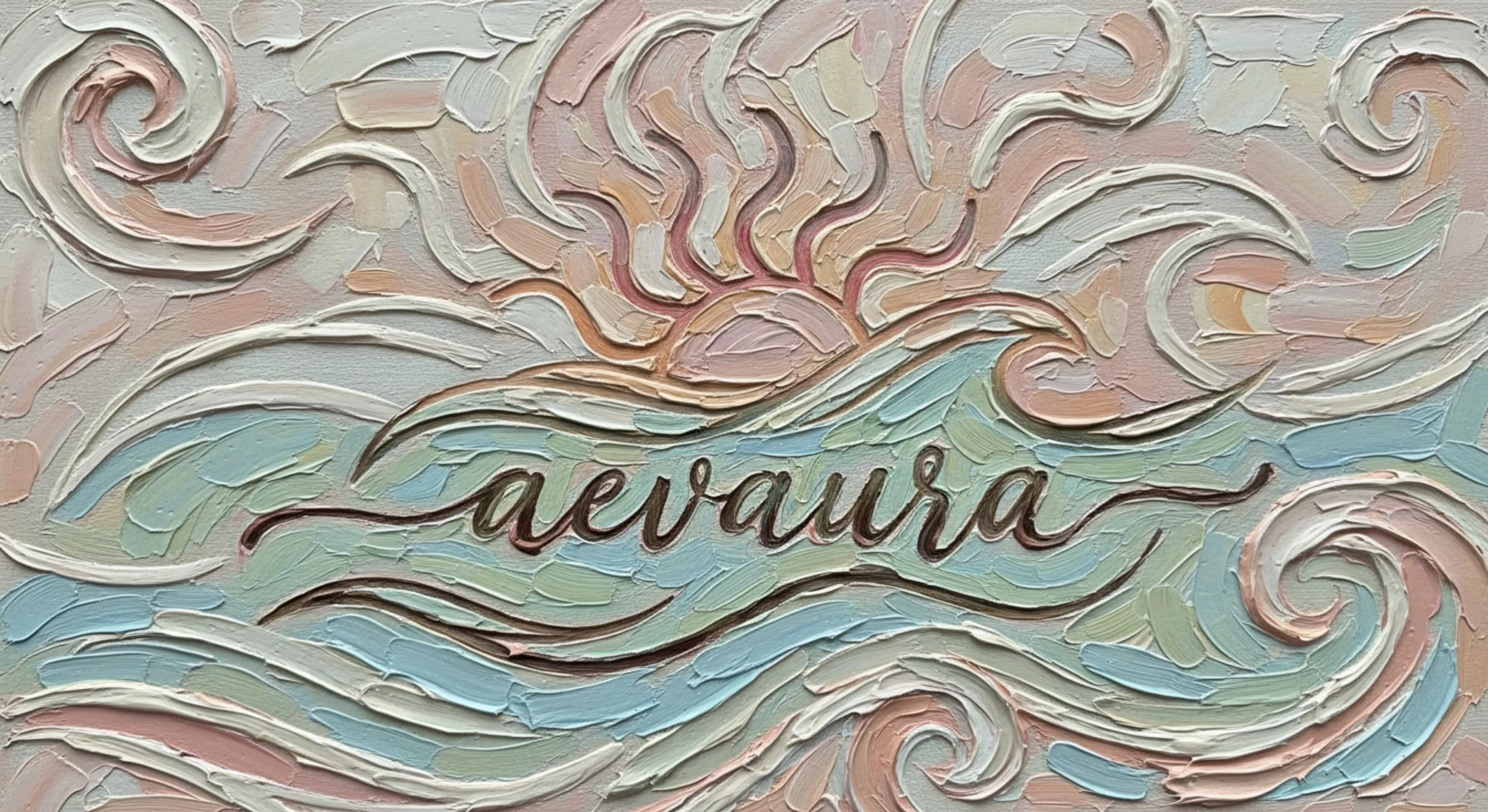 An abstract textured painting with swirling pastel colors and the word 'lavaura' written at the bottom.