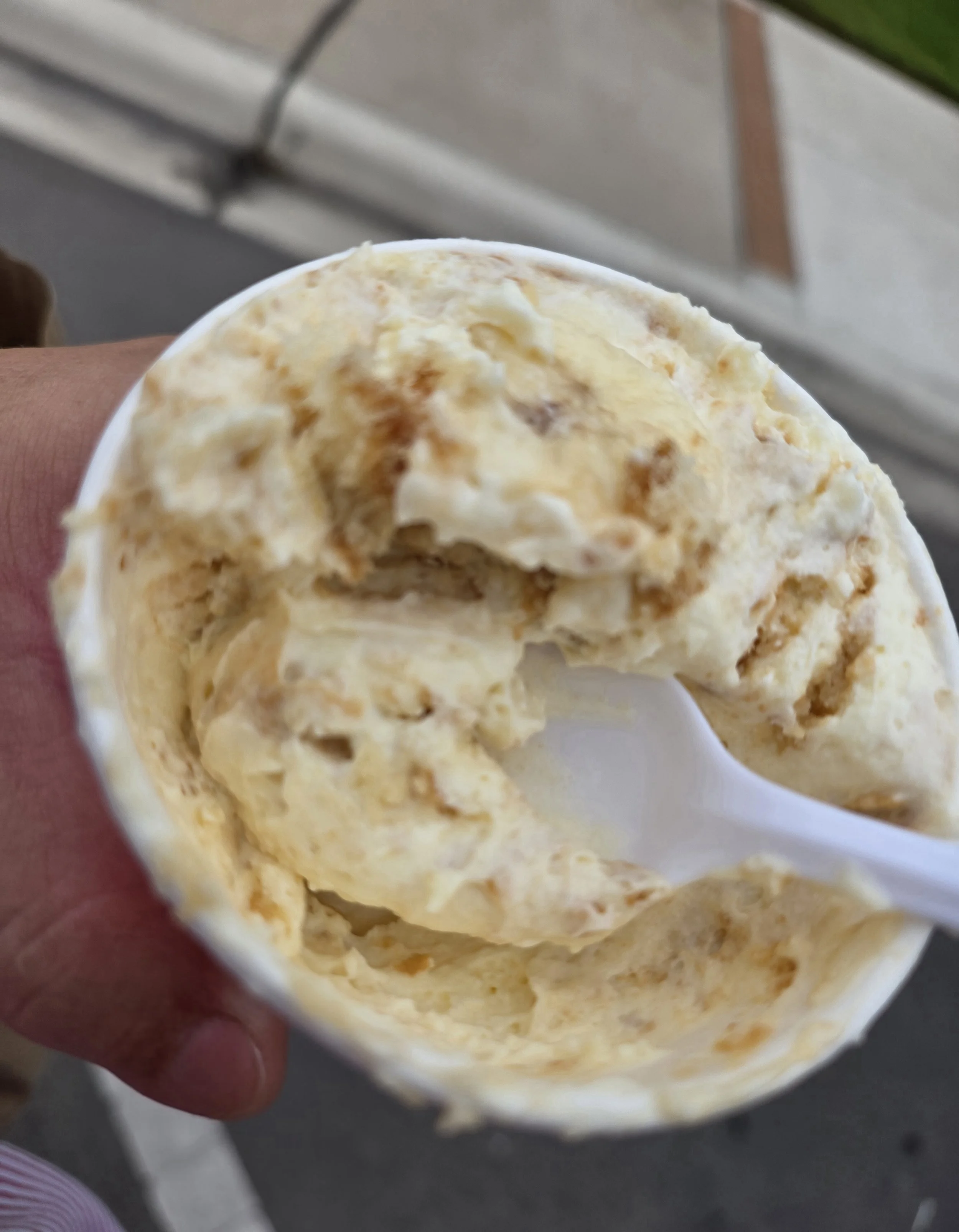 Close-up of a partially eaten world-famous banana pudding in a cup.
