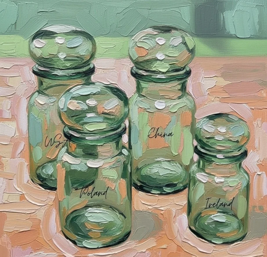 green apothecary jars