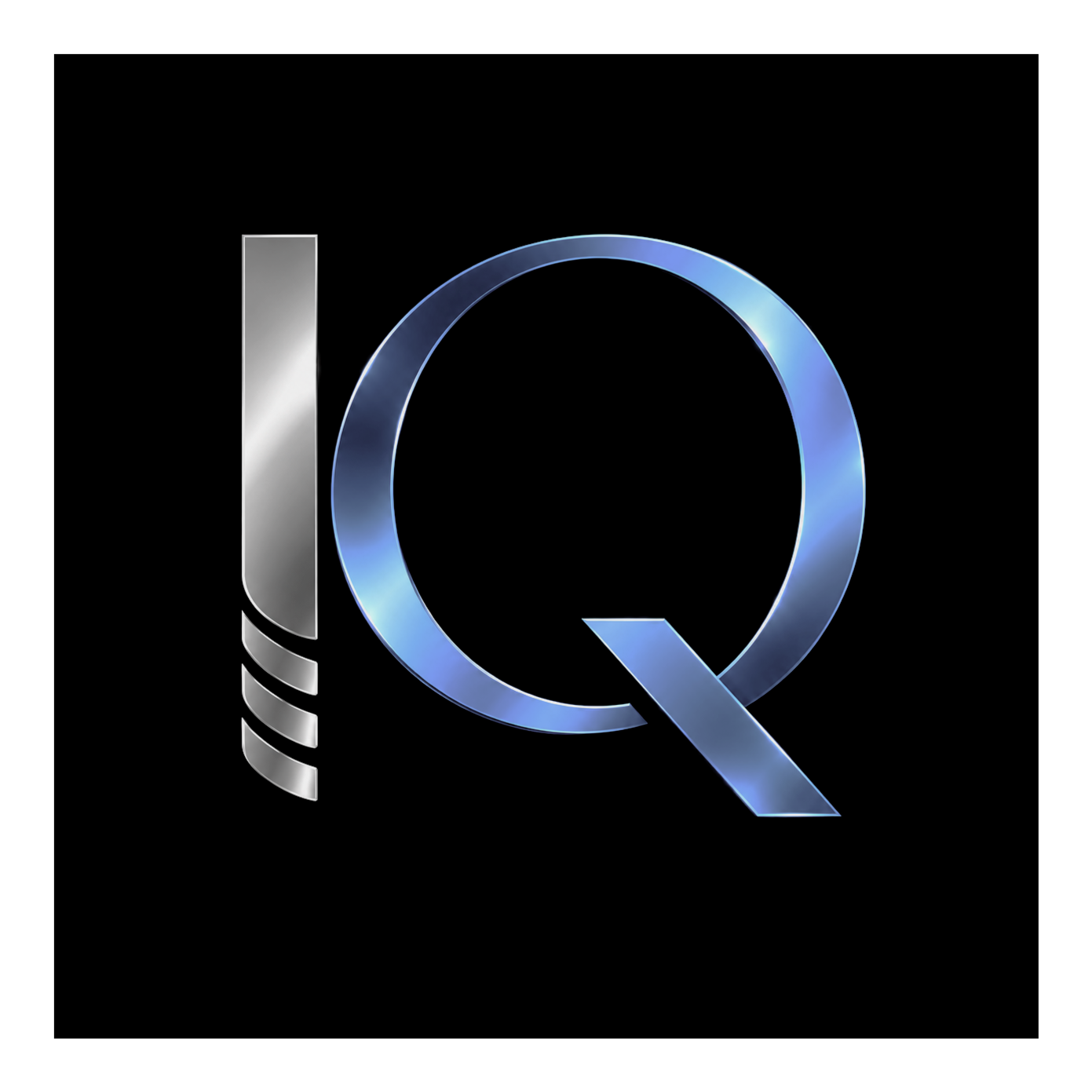 A stylized logo featuring a metallic sword on the left and a large, luminous letter Q on the right, set against a black background.