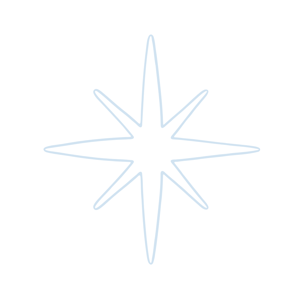 Light blue neon star with eight points on a black background.