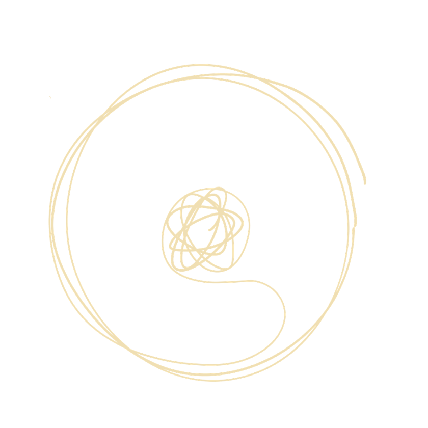 A spiral of beige, tangled lines on a black background.
