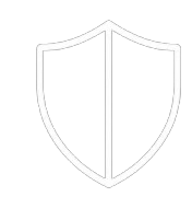 A white outline of a shield on a black background