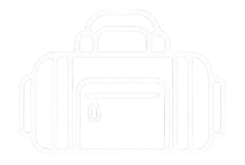 Outline drawing of a duffel bag with a front pocket and handles.