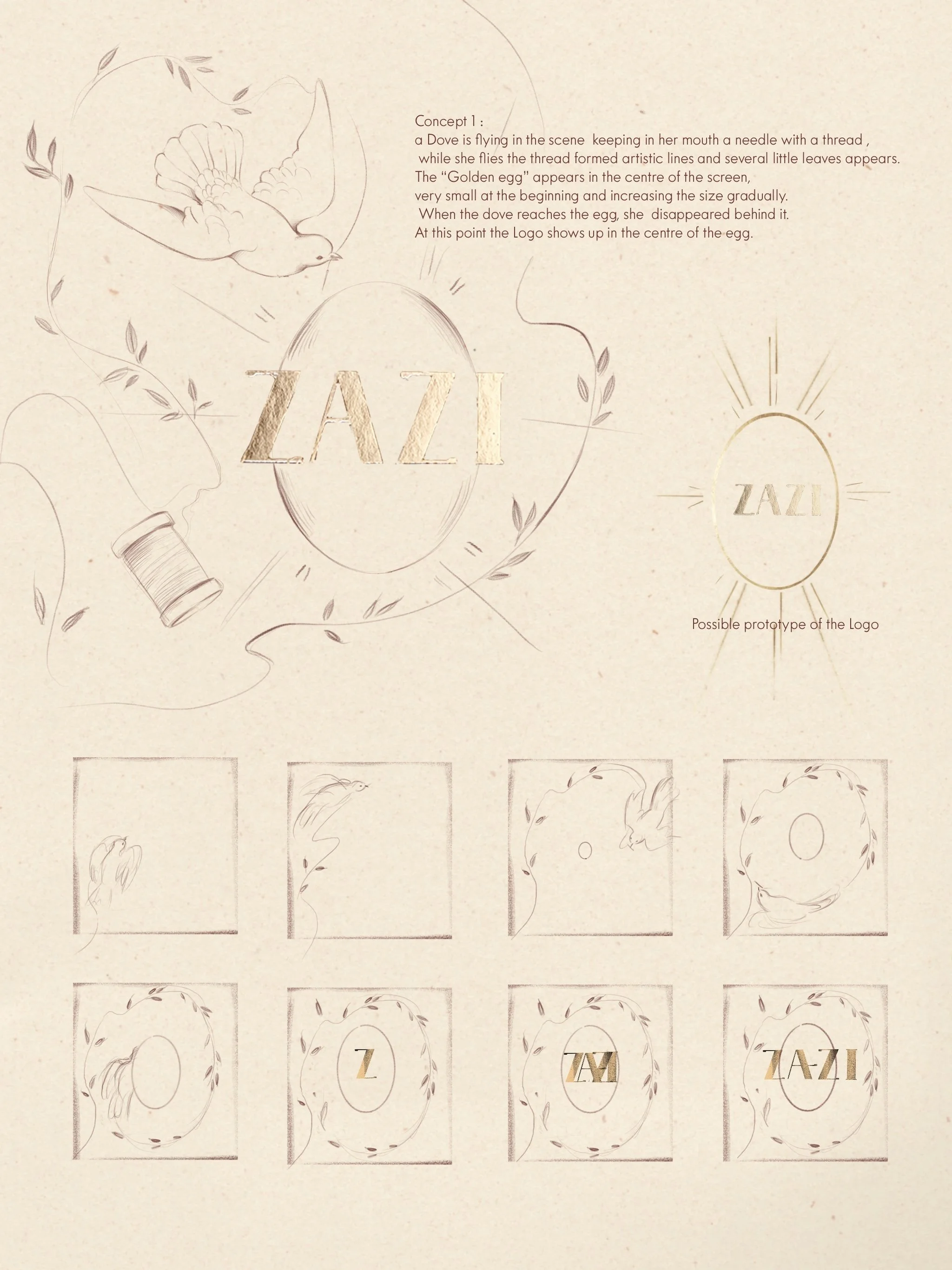 Sketch of a bunny in front of an egg with the word 'LAZI' inside a circle, and a smaller circle with the same word next to it, along with other sketches of eggs and animals.