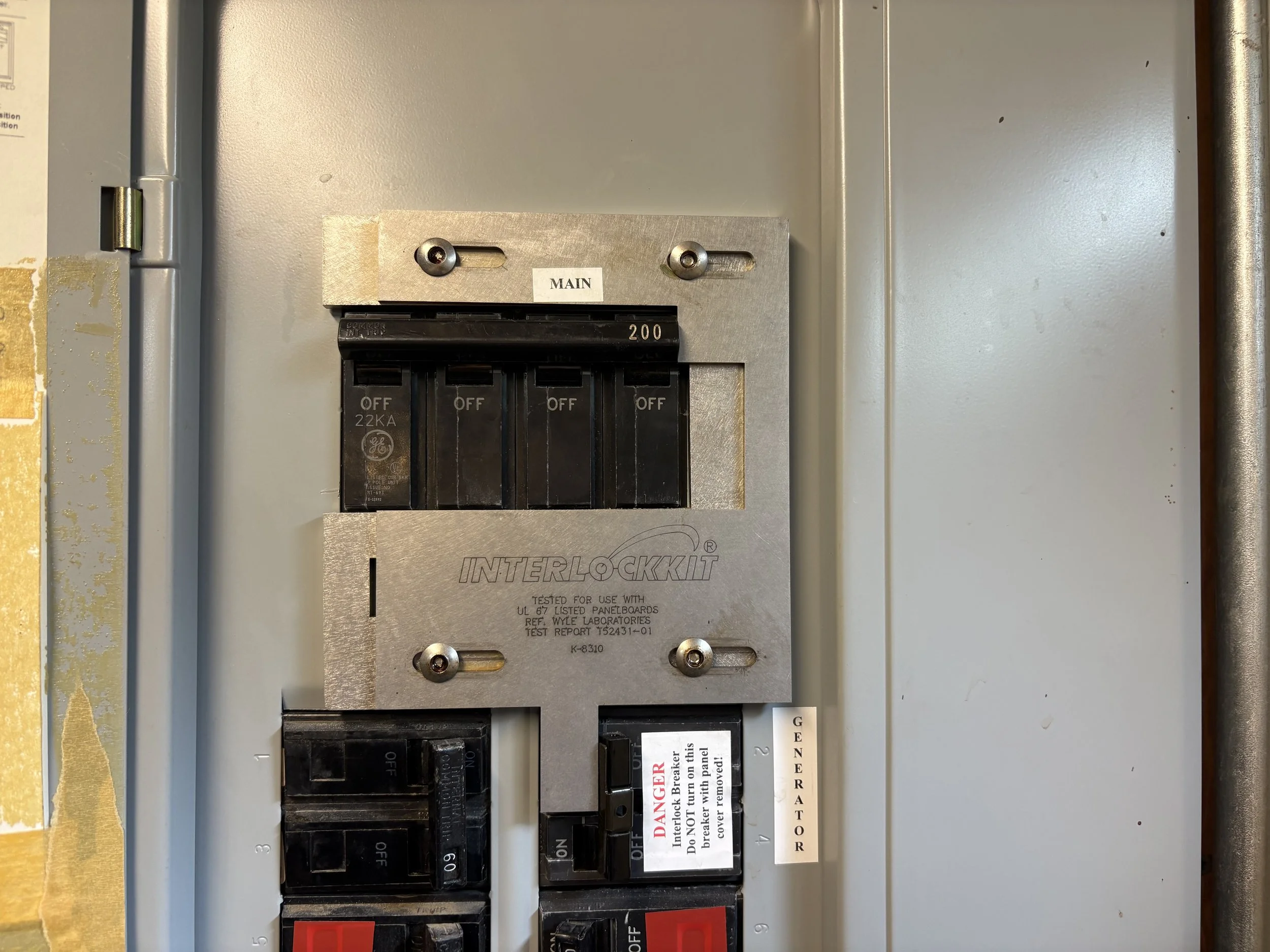 newly installed generator interlock kit, allowing generator power to feed power to a home or business during ulitlity loss while preventing back feeding
