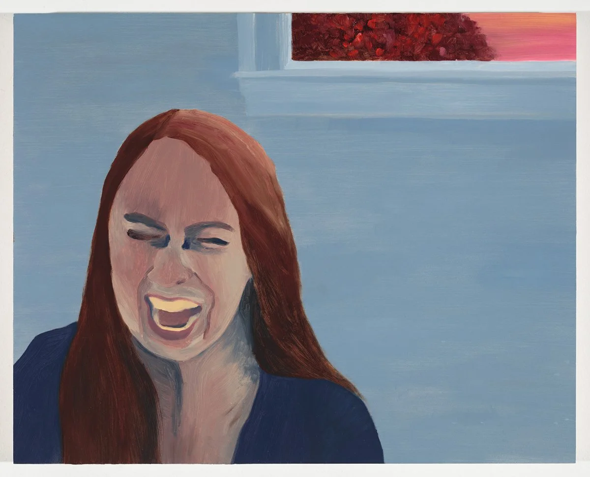 Painting of woman screaming with a red sky out the window