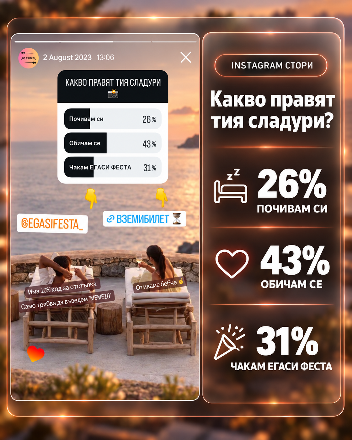 НАД 200 ПОЗИЦИОНИРАНИЯ ЗА
ЗА "ЕГАСИ ФЕСТА" В БУРГАС
НАД 4,5 МИЛИОНА РИЙЧ