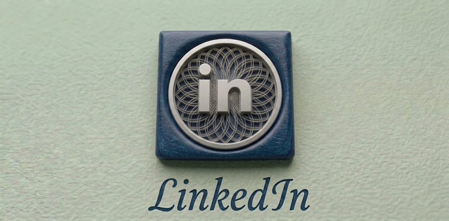 Logo di LinkedIn con scritta su sfondo chiaro.