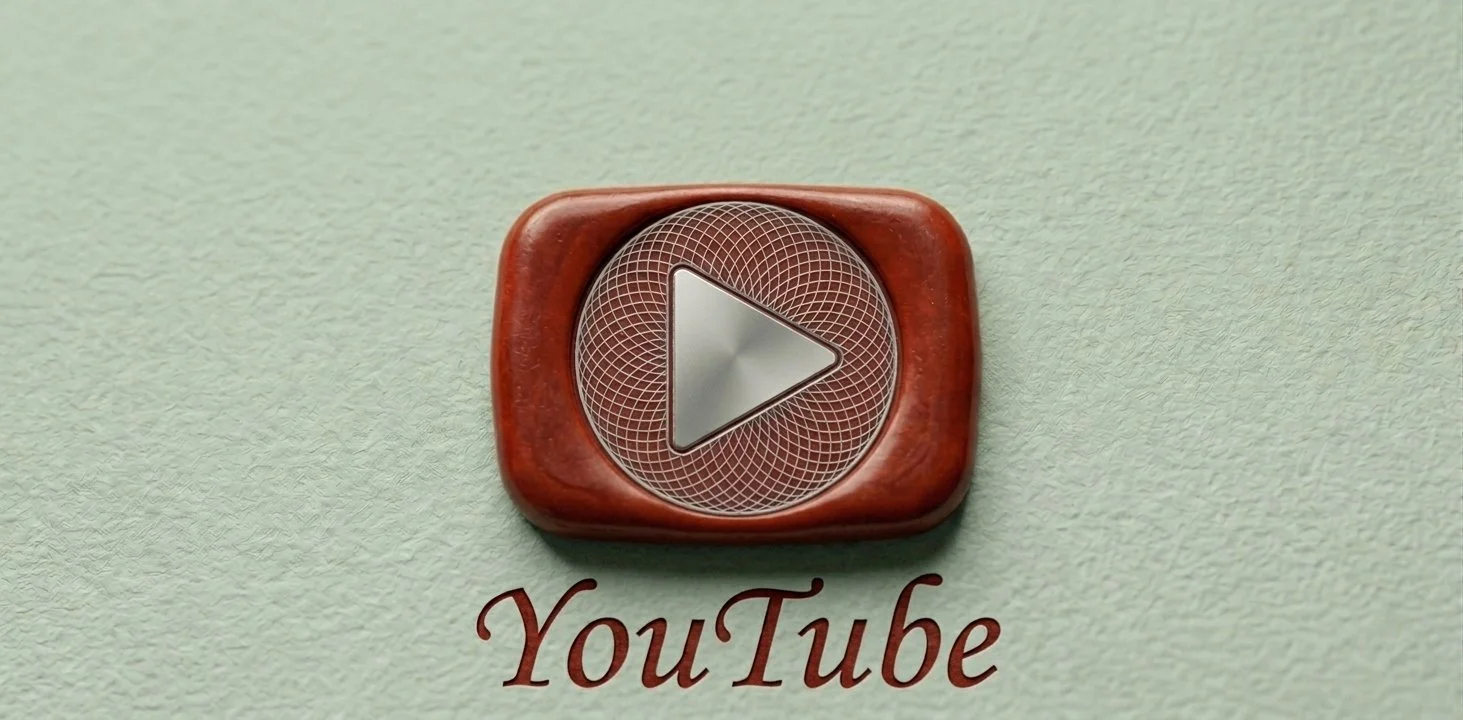 Simbolo di YouTube con pulsante di riproduzione evidenziato, scritto 'YouTube' sotto.