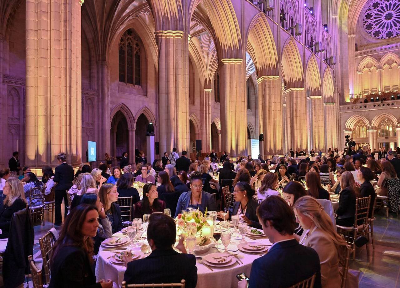 Guests at a gala dinner inside Washington National Cathedral during the Fortune Most Powerful Women Summit 2025.