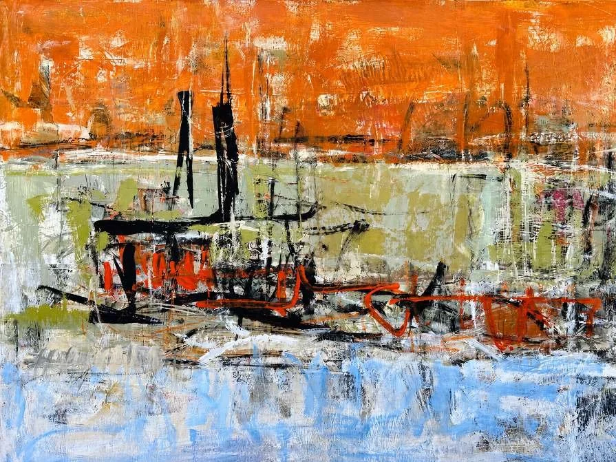 Horizon Structure  Mixed media on wood panel 32 by 48 inches