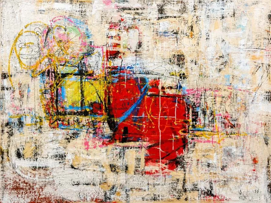  Red Harbor  Mixed media on wood panel 36 by 48 inches