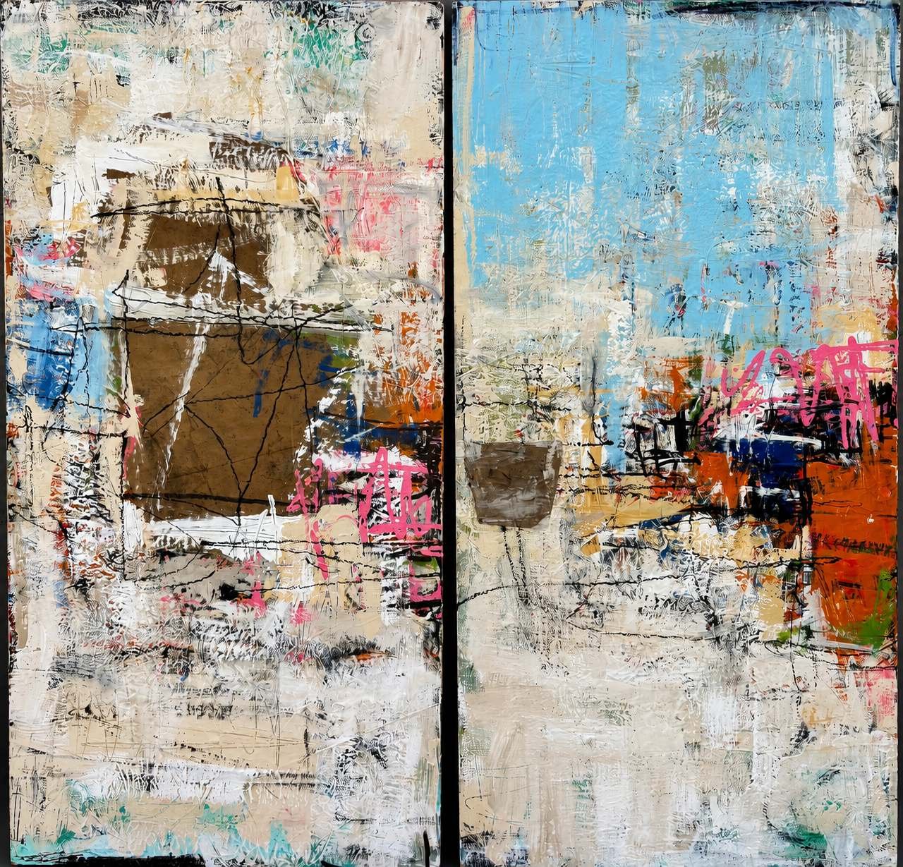 Between Two Shores  Mixed media on wood panel 48 by 48 inches