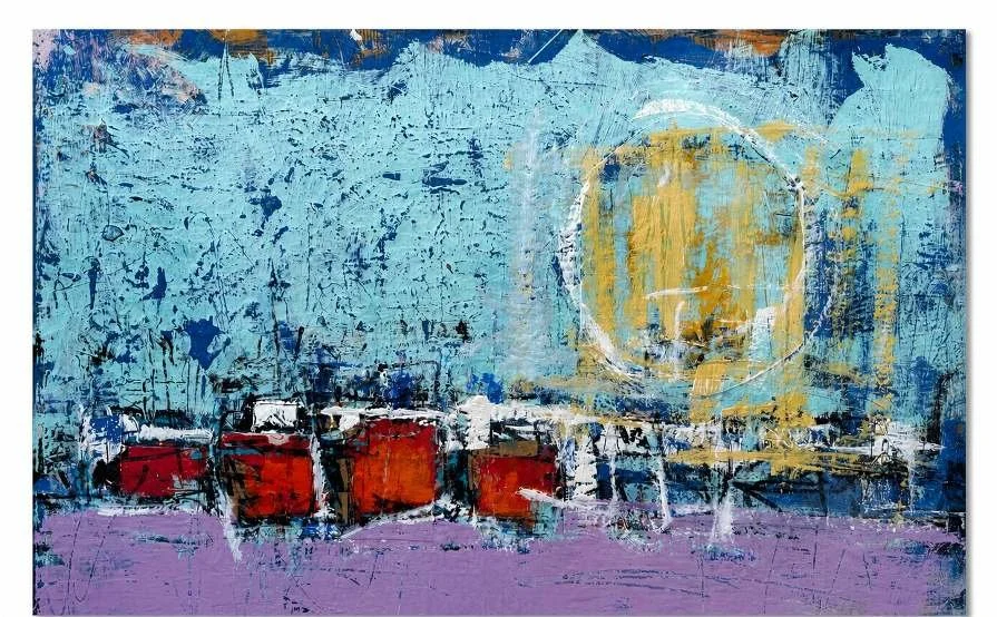  The Distance Between  Mixed media on wood panel 32 by 36 inches
