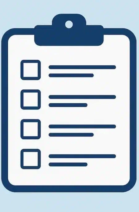 Illustration of a checklist on a clipboard with five checkboxes, some checked, and lines of text next to each box.