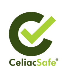 CeliacSafe logo with a large green checkmark inside a circle and the words 'CeliacSafe' below, in green text.