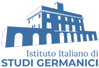 Une illustration en bleu d'un bâtiment avec le texte 'Istituto Italiano di Studi Germanici' en dessous.