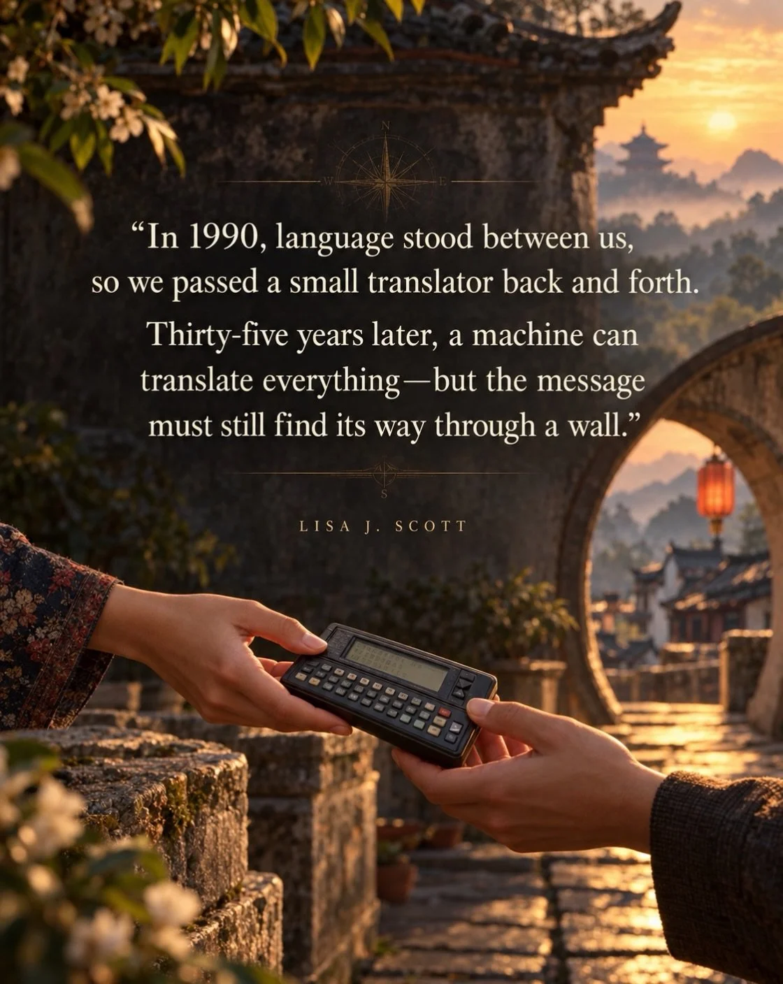 Some messages take thirty-five years to complete their journey.

Following the Compass: China and the Education of a Self returns to the detailed diary I kept as a nineteen-year-old student in China in 1990&ndash;1991&mdash;recovering the places, peo