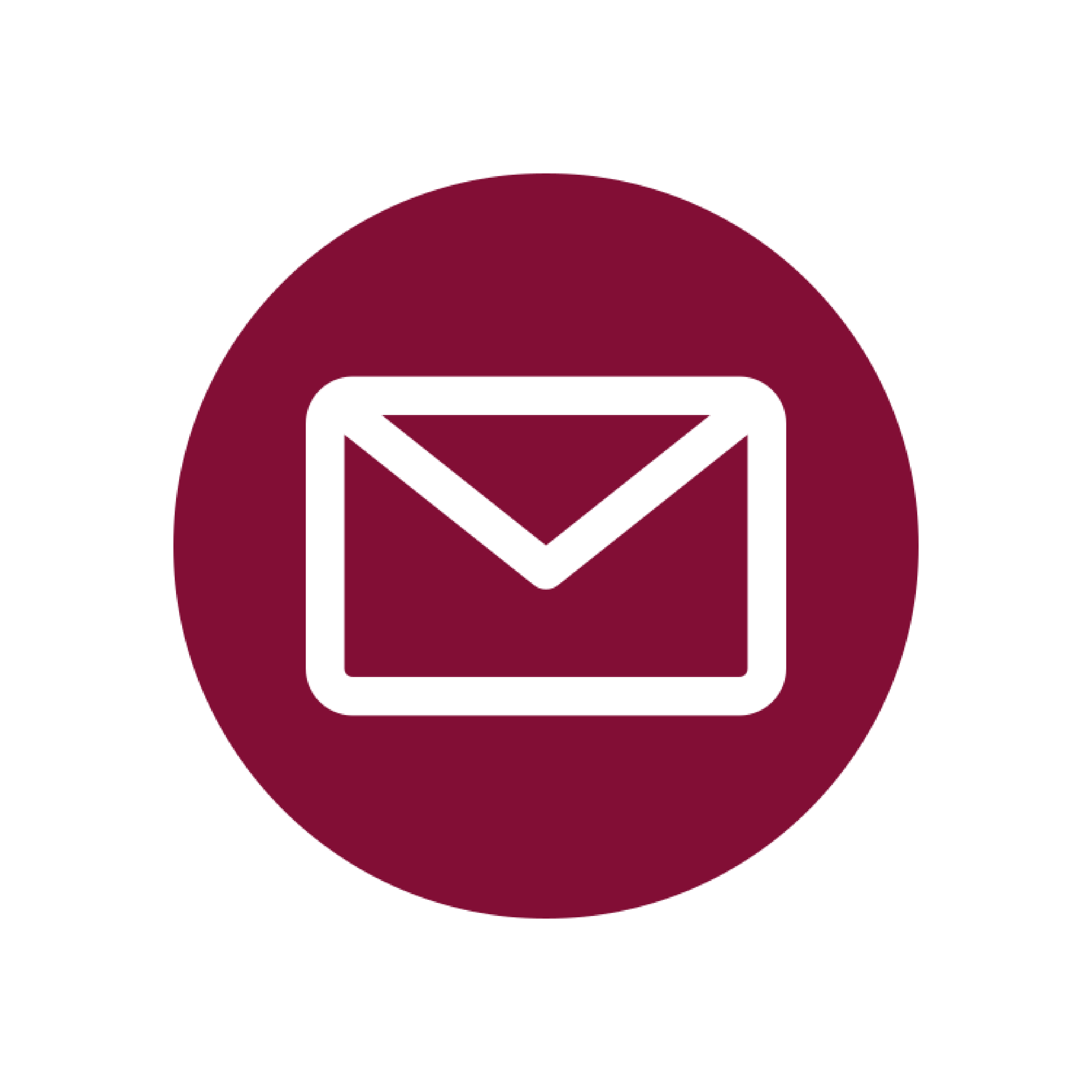 Icon with a dark pink background of a white envelope with a dark pink diamond shape in the center, indicating email.