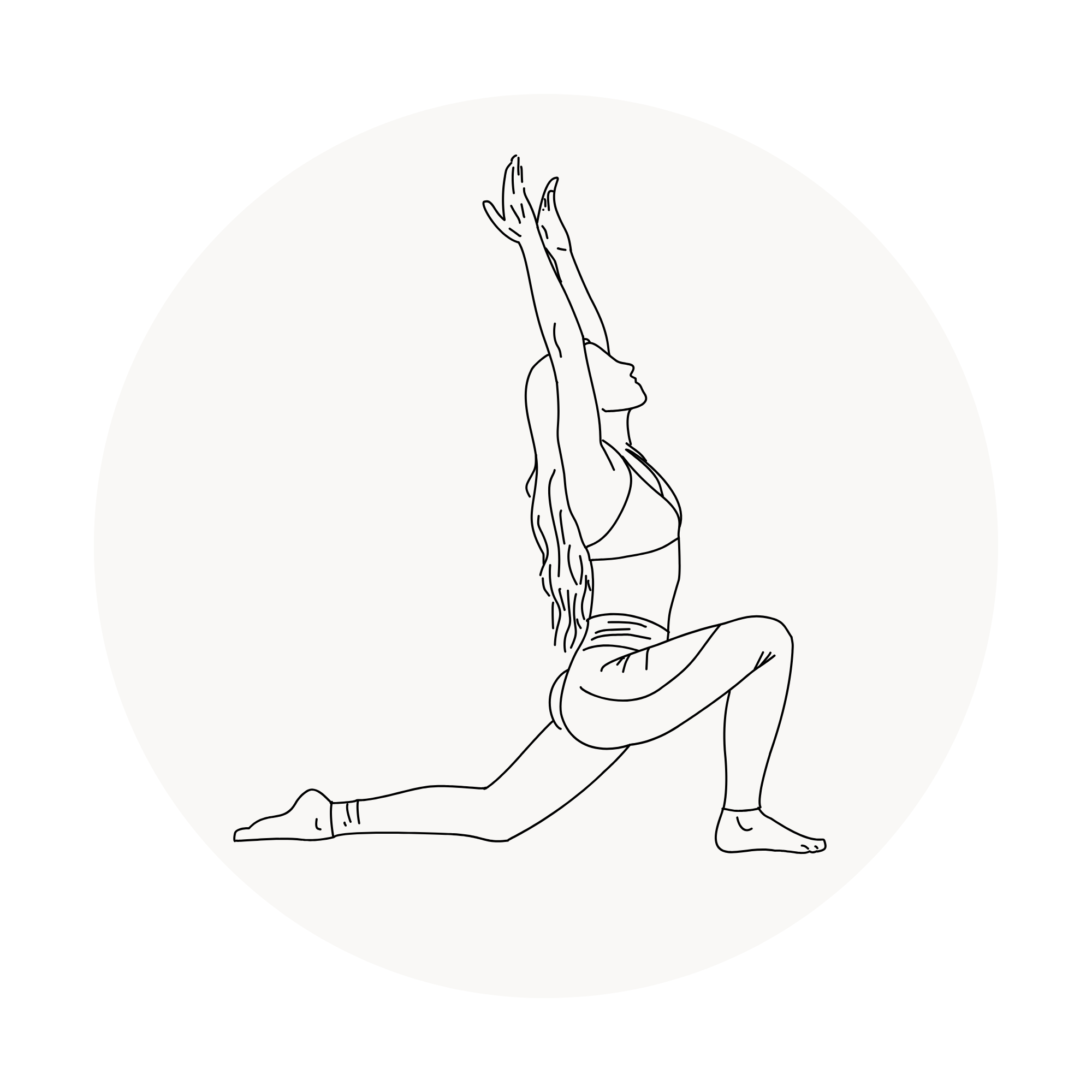 Une illustration d'une personne féminine assise en position de yoga, les jambes croisées, avec ses bras levés et ses mains jointes au-dessus de sa tête.
