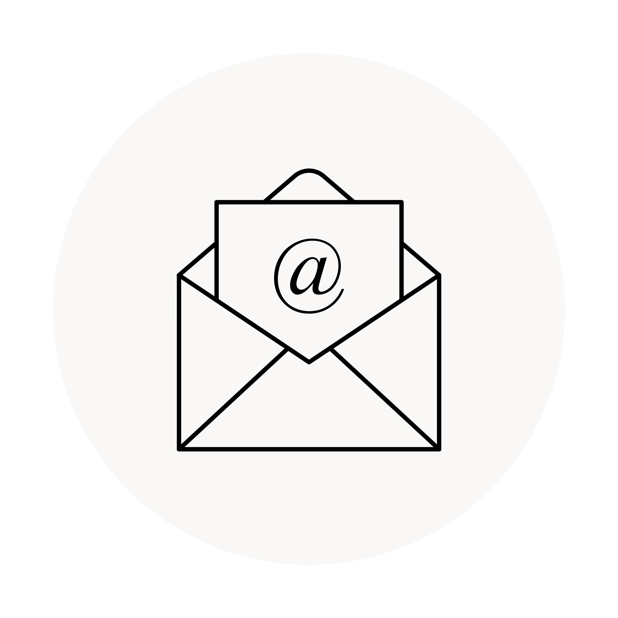 Une illustration d'une boîte avec une enveloppe, un symbole '@' au centre, indiquant un courrier électronique.