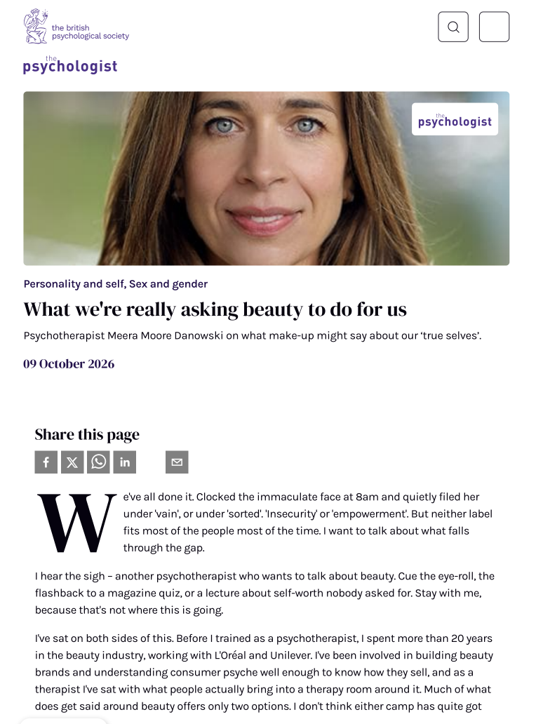 Meera Moore Danowski Psychotherapist Article in British Psychological Society